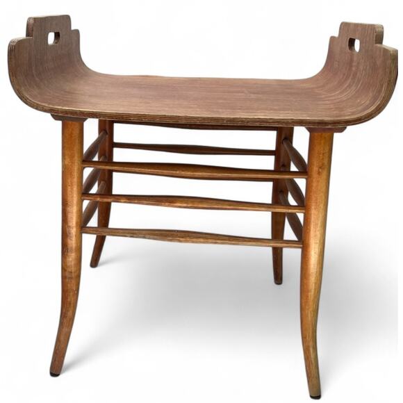 Vintage Other - Bent Wood Stool Bench Accent Tray Ottoman Table Birdseye Maple Vanity Bench MCM